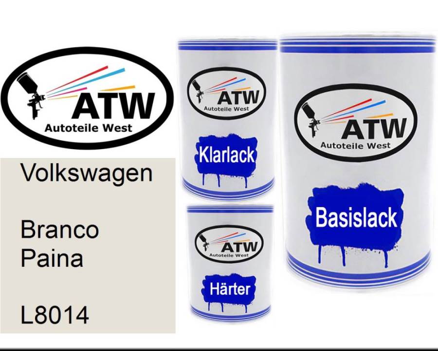 Volkswagen, Branco Paina, L8014: 500ml Lackdose + 500ml Klarlack + 250ml Härter - Set, von ATW Autoteile West.